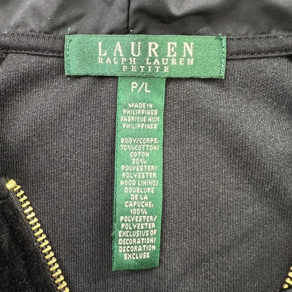 Vtg. Lauren Ralph Lauren Sweater Womens Large  Black Velvet Gold Embroidery Logo - Picture 3 of 8